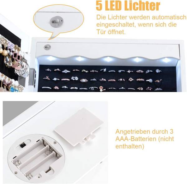 Schmuckschrank mit LED Beleuchtung Weiß - Holzwerkstoff - 12 x 120 x 37 cm