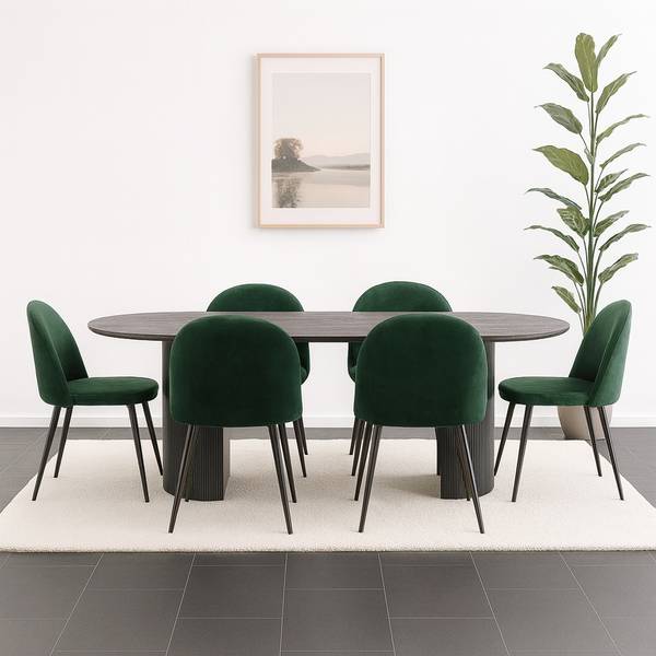 Ensemble repas Kyoto Lot de 7 Marron foncé - Vert