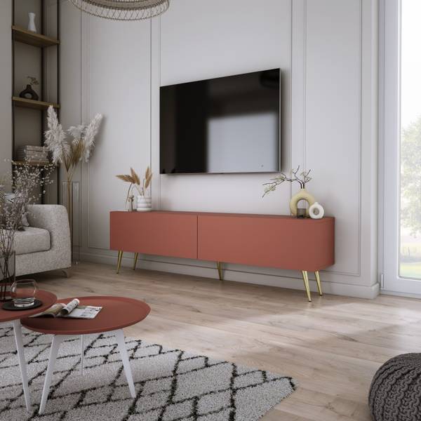 TV-Lowboard Seine II Gold - Rot - Breite: 140 cm