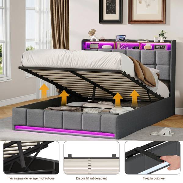 Doppelbett HXQ01 Grau - Metall - Massivholz - 164 x 110 x 218 cm