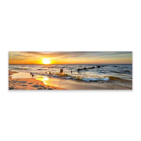 Tableau Coucher De Soleil Paysage 3D Beige - Orange - Jaune - Lin - 145 x 45 x 45 cm