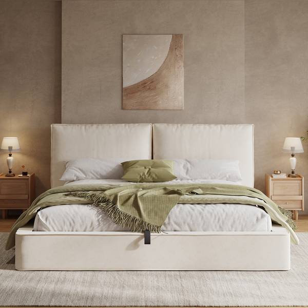 Gestoffeerd bed ZoommiⅡ beige - velours - 196 x 105 x 231 cm