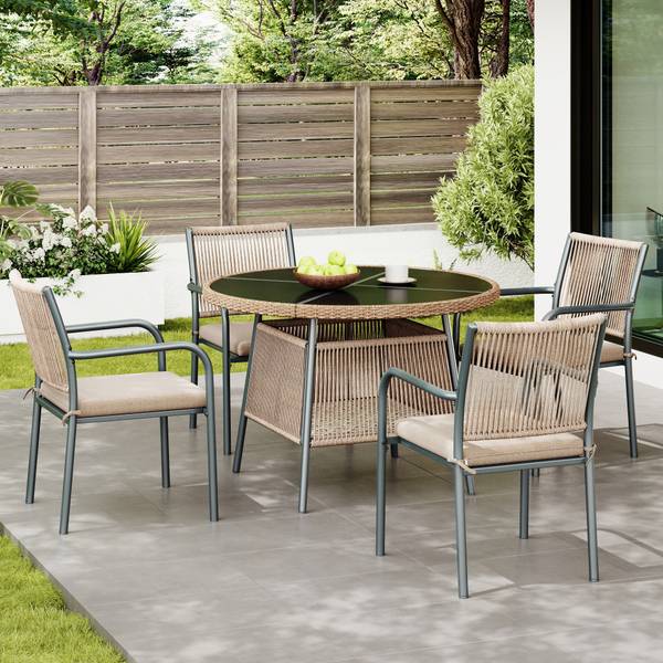 Gartenmöbel-Set Anemoi Ⅰ Beige - Schwarz - Metall - Textil
