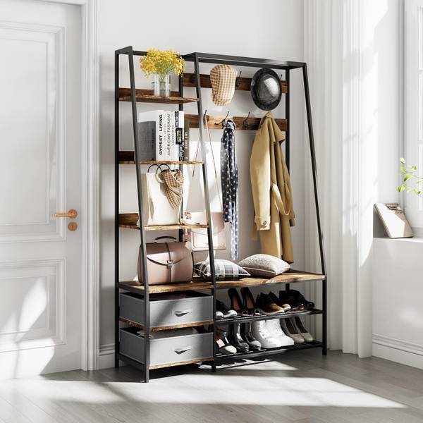 Kledingkaststandaard TG32468 bruin - plaatmateriaal op houtbasis - 40 x 180 x 122 cm