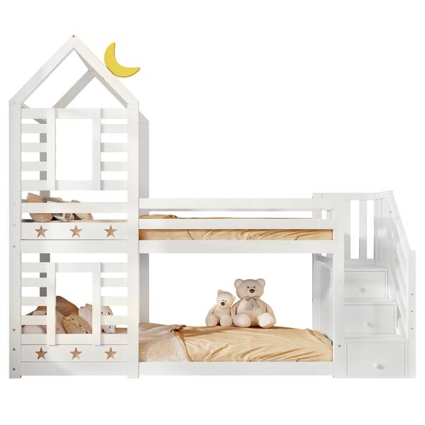 Etagenbett SkyAttic Ⅰ Weiß - Kiefer - 96 x 217 x 257 cm