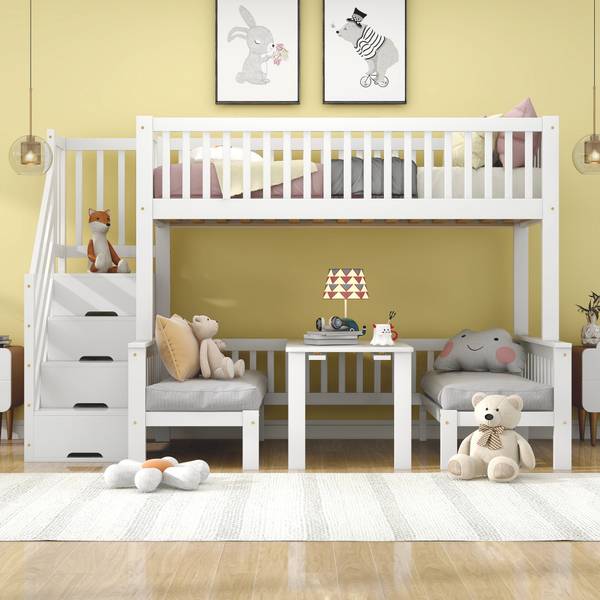 Etagenbett AtticLucyⅠ Weiß - Holzwerkstoff - Massivholz - 126 x 170 x 253 cm
