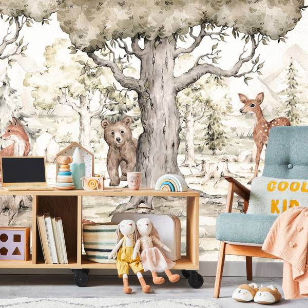 Fototapete für Kinder Tiere im Wald 350 x 256 x 256 cm