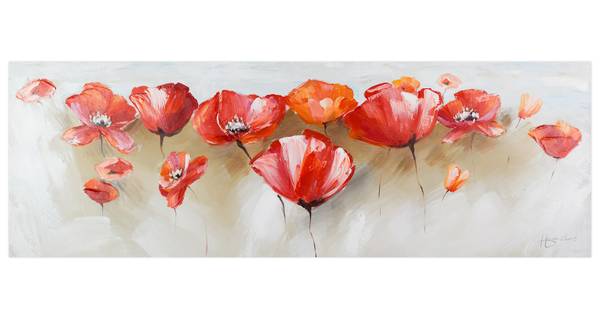 Acrylbild Handgemalt Mohnblumen Sin Rot - Baumwollstoff - 150 x 50 x 4 cm