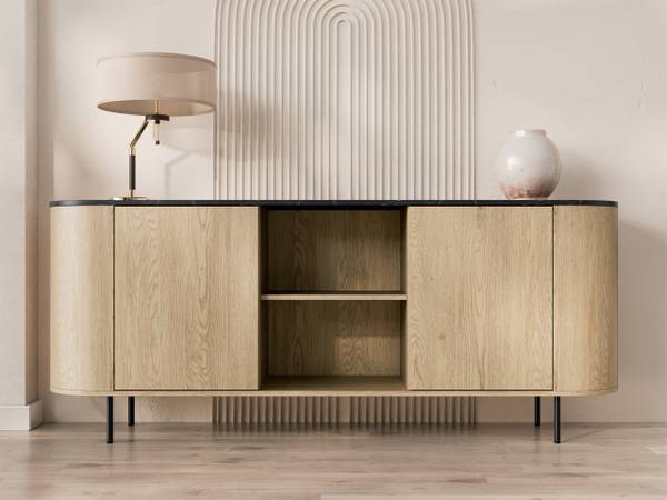 Sideboard Lygrint Schwarz - Marmor Schwarz Dekor - Eiche