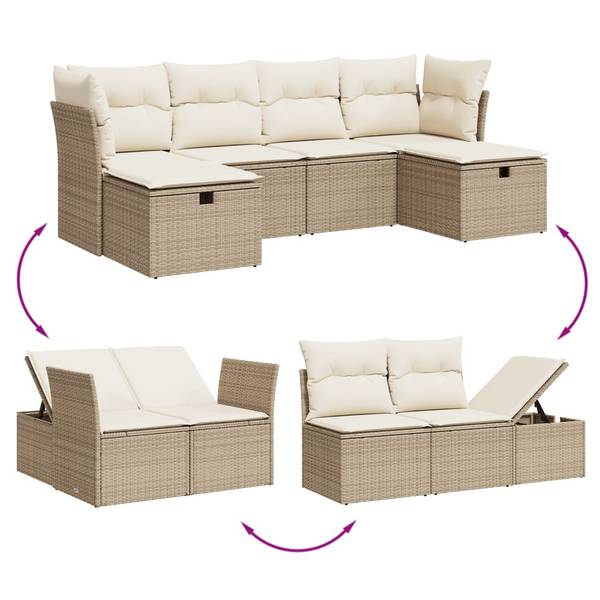 Garten-Lounge-Set 3036423-1 (6-teilig) Beige - Creme - Weiß