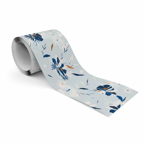 Tapetenbordüre Blumen Blätter Pflanzen Blau - Orange - Weiß - Fleece - 10 x 300 x 300 cm