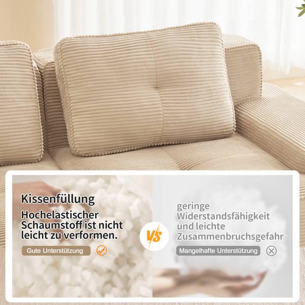 Ecksofa FX-OTM Beige - Cord - 293 x 69 x 177 cm