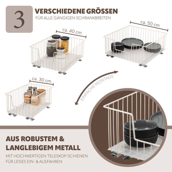 Schrankkorbauszug 60164 2er Set Cremeweiß