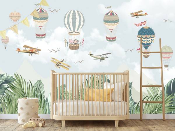 Fototapete LUFTBALLONS Tiere Blätter 90 x 60 x 60 cm