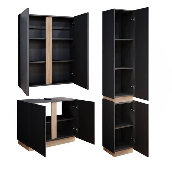 Badmöbel-Set Gloria 40894 3er Set Braun - Grau - Holzwerkstoff - 70 x 55 x 34 cm