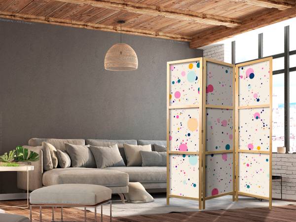 Paravent Flecken Farben 3-tlg Beige - Blau - Pink - Gelb - Holzwerkstoff - Textil - 135 x 172 x 3 cm
