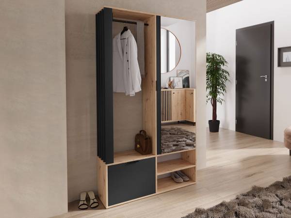 Garderobenschrank Milo Schwarz - Eiche