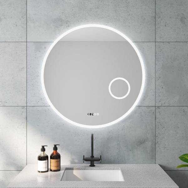 Rund Spiegel Φ 80 cm LED Badspiegel Silber - Glas - 80 x 80 x 3 cm