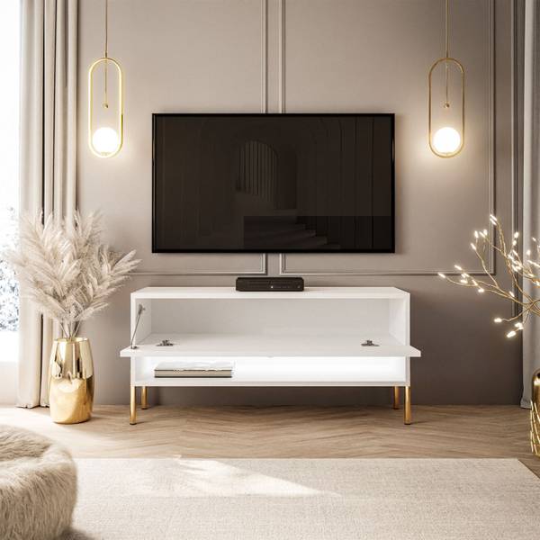 TV Schrank CALANTE Weiß - Holzwerkstoff - 90 x 44 x 35 cm
