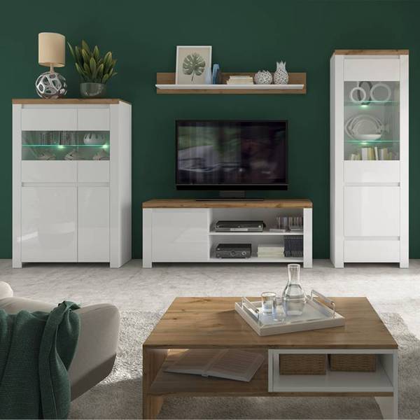 Vitrinenschrank DAMINO Braun - Weiß - ABS - 68 x 202 x 42 cm