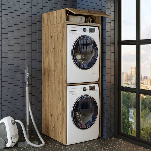 Waschmaschinenschrank DUO-II-67 Braun - Holzwerkstoff - 67 x 196 x 67 cm