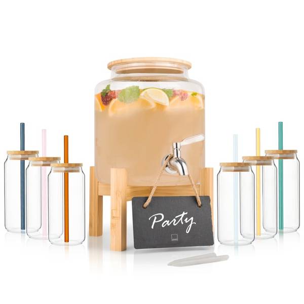 Getränkespender Set 5 L mit Zubehör Glas - 19 x 22 x 19 cm