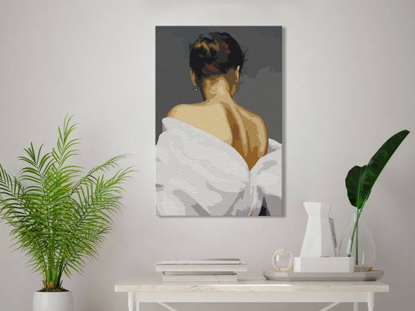 Wandbild Malen nach Zahlen Frau Qiw Braun - Grau - Baumwollstoff - 40 x 60 x 2 cm