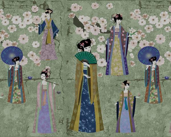 Leinwandbild Kimono 1 Grün - Textil - 50 x 40 x 2 cm