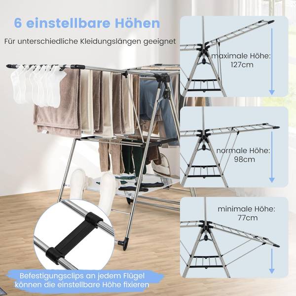 Wäscheständer VL32300 Silber - Metall - 61 x 192 x 158 cm