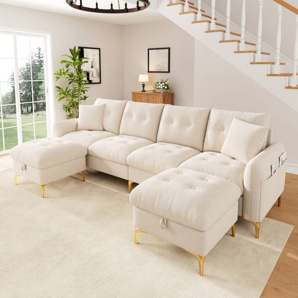 Ecksofa XUENI664 Ⅳ Beige - Chenille - 137 x 85 x 263 cm