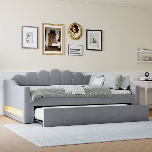 Tagesbett Poseidon Ⅲ Grau - Leinen - 149 x 84 x 212 cm