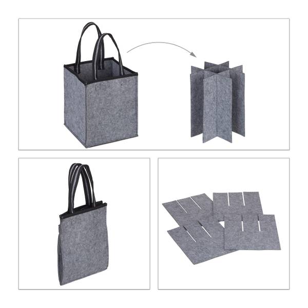 6 x Flaschentasche Filz anthrazit Schwarz - Grau - Filz - 24 x 45 x 24 cm