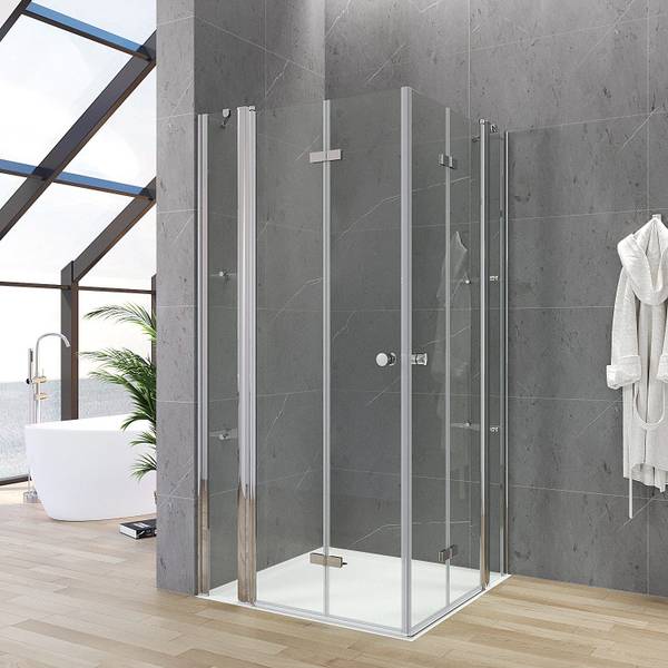 Eckeinstieg mit Falttür NIMES Silber - Glas - 145 x 187 x 145 cm