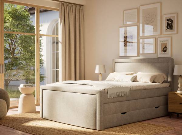 Boxspring Fresco beige - grijs - Ligoppervlak breedte: 140 cm
