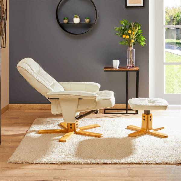 Fauteuil relaxation + repose-pied CHARLY Blanc