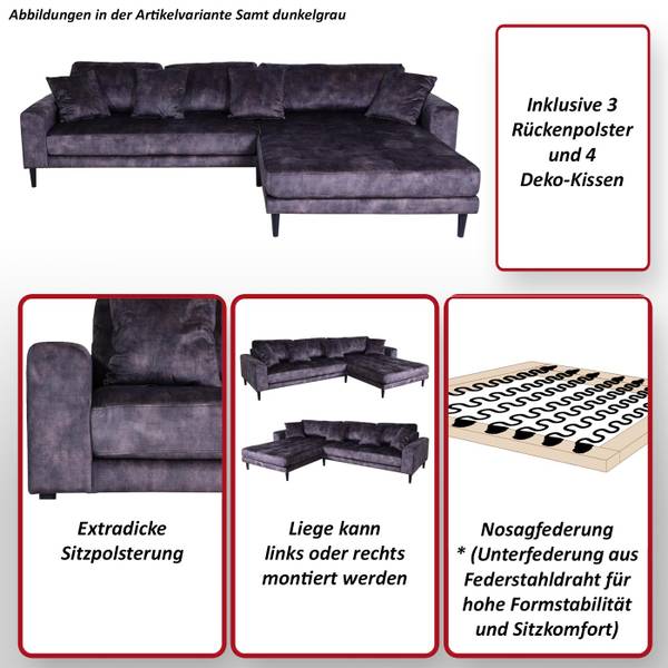 Ecksofa J54 Blau - Textil - 295 x 76 x 178 cm