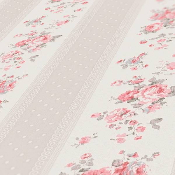 Tapete Floral Greige Weiß Rot Beige - Grau - Rot - Weiß