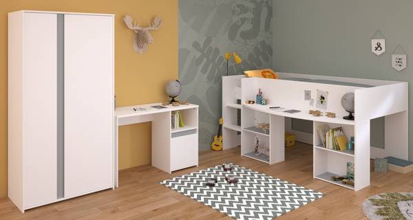 Kinderzimmer Pirouette13 3-teilig Weiß - Holzwerkstoff - 90 x 182 x 200 cm