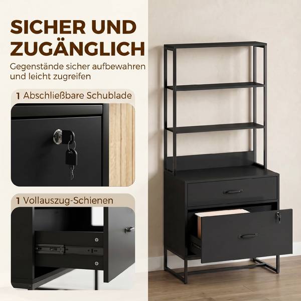 Aktenschrank 924-145V90BK Schwarz - Aluminium - 70 x 157 x 40 cm