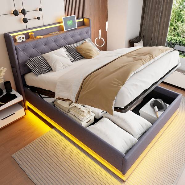 LED Polsterbett Oneiros Ⅰ Grau - Breite: 146 cm