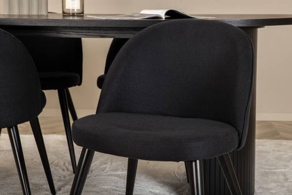 Essgruppe Bianca + Velvet (5-teilig) Schwarz - Samt - 200 x 75 x 90 cm