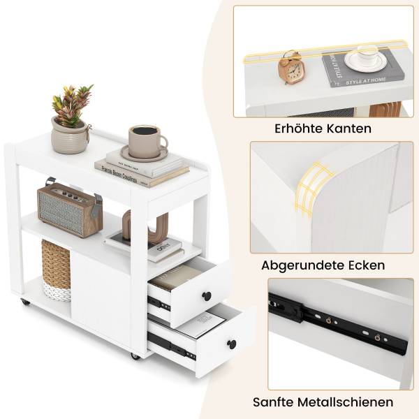 Druckertisch mit Rollen JV12628WH Weiß - Holzwerkstoff - 65 x 62 x 30 cm