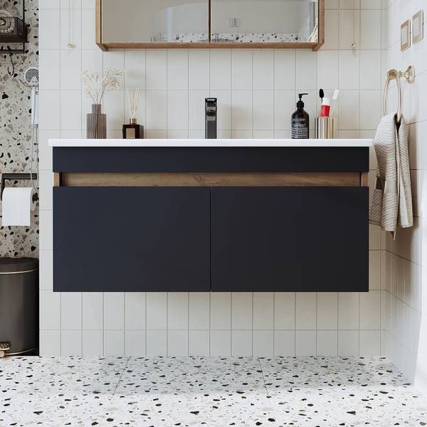 Badmöbel Set ATRIA-100 2-teilig Eiche Grau Dekor