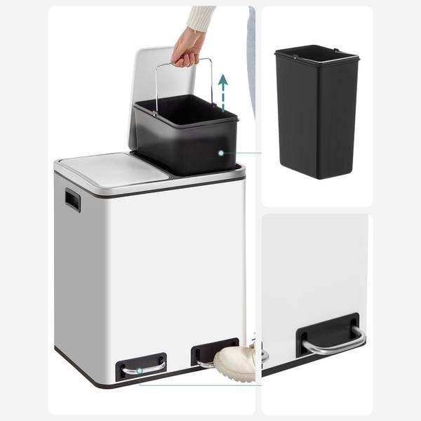 Mülleimer Mülltrennsystem Weiß - Metall - 36 x 74 x 41 cm