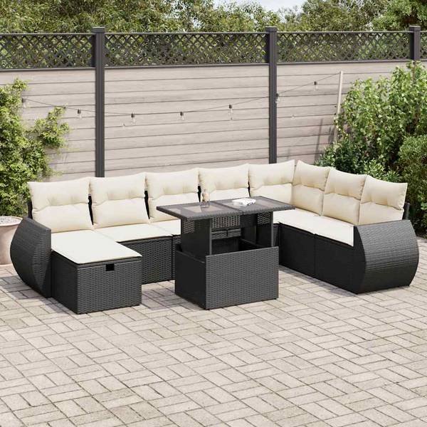 Garten-Lounge-Set 3037521-2 9-teilig Schwarz - Weiß - Polyrattan - 62 x 69 x 62 cm