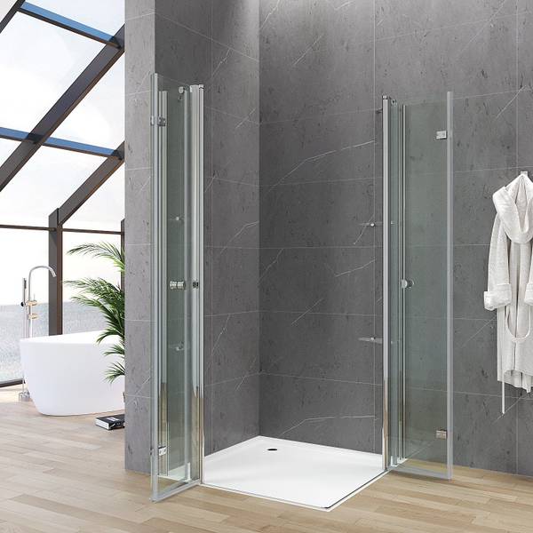 Eckeinstieg mit Falttür NIMES Silber - Glas - 145 x 187 x 145 cm