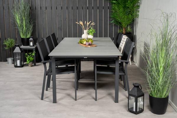 Tuinset Levels 7-delig zwart - plaatmateriaal op houtbasis - deels massief hout - 229 x 74 x 100 cm
