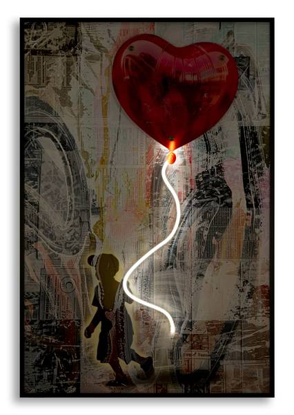 Canvas schilderij Heart deels massief hout - 4 x 90 x 60 cm