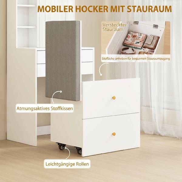 Schminktisch-Set 83D-233V90WT Weiß - Holzwerkstoff - 40 x 133 x 60 cm