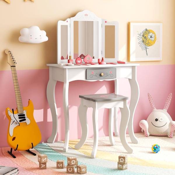 Schminktisch mit Hocker Weiß - Holzwerkstoff - 33 x 99 x 60 cm